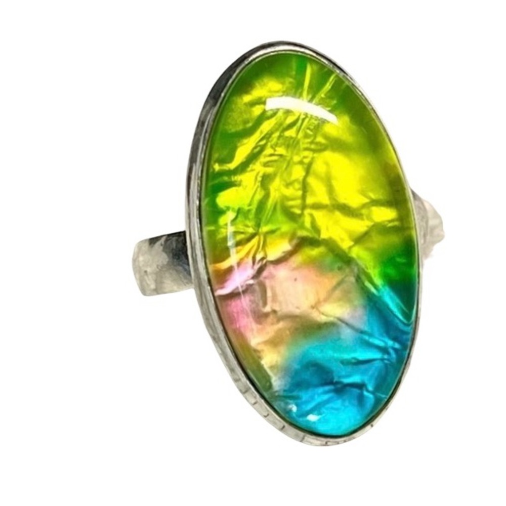 Sterling dichroic glass ring -NEW ,stamped -ethnic/artisan
